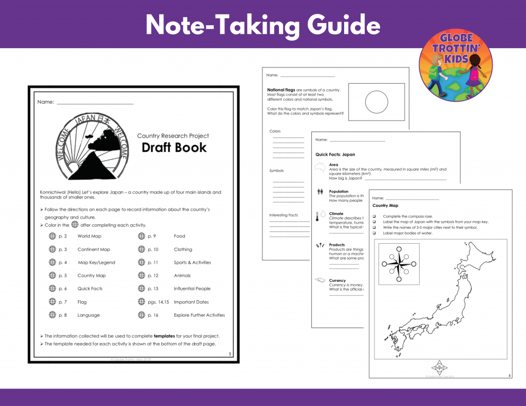 graphic organizers for Japan research project note-taking