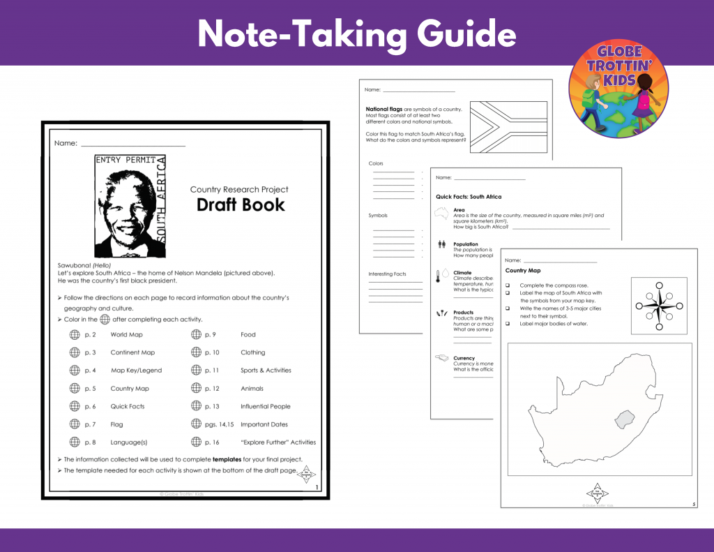 graphic organizers for South Africa research project note-taking